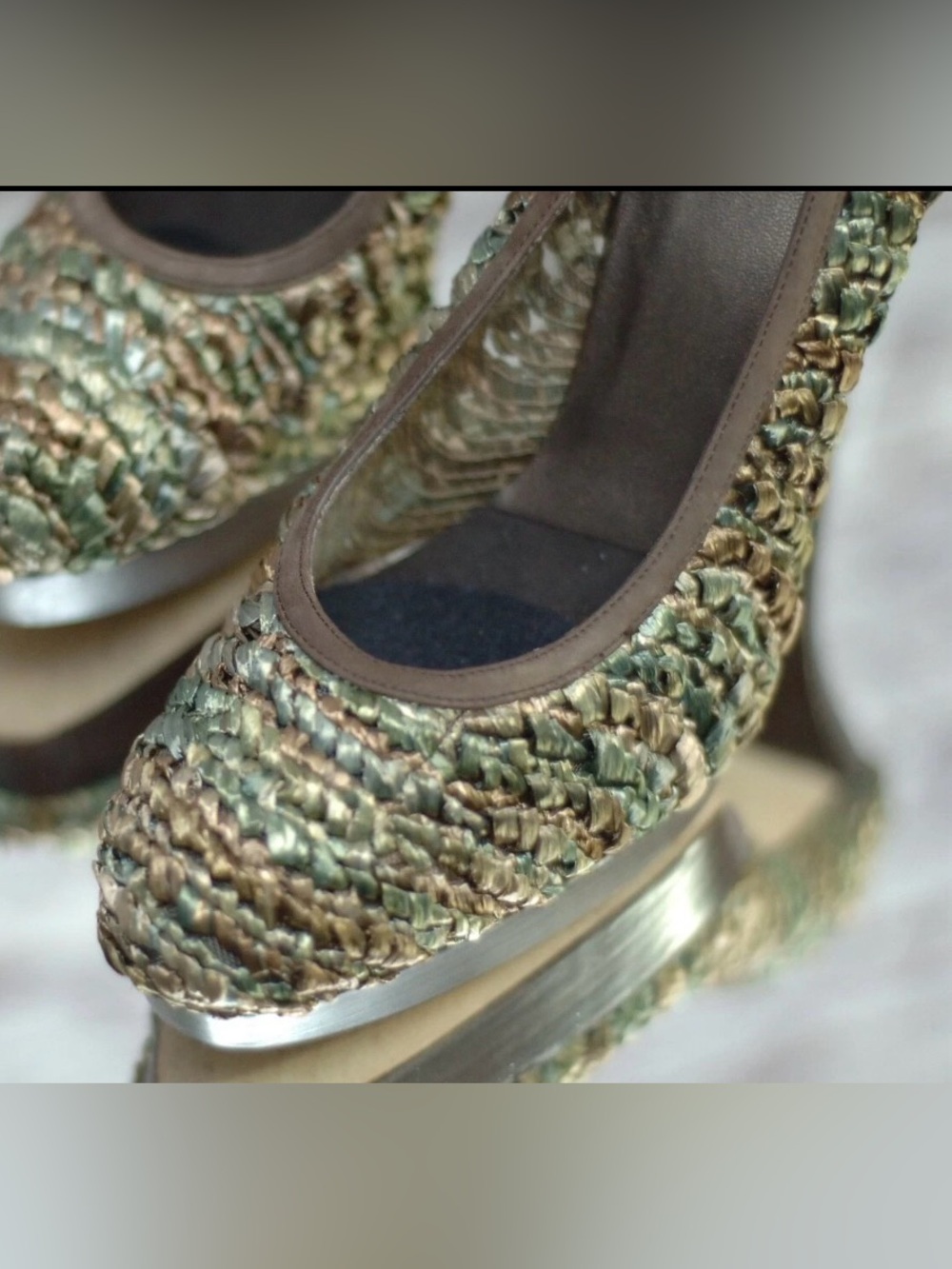 Stuart Weitzman Braided Slip-On Flats in Olive and Brown